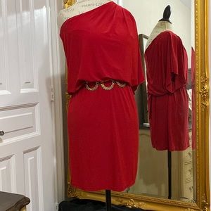 Red one shoulder mini dress
